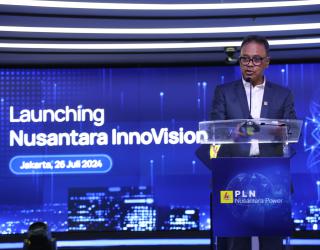 Direktur Utama PLN Nusantara Power Ruly Firmansyah saat menyampaikan sambutan dalam acara peresmian Nusantara InnoVision Center (NIC) di Kantor Strategis PLN NP Jakarta, pada Jumat (26/7).