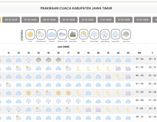 BMKG Prakirakan Cuaca Berawan Tebal dan Hujan Petir di Jawa Timur
