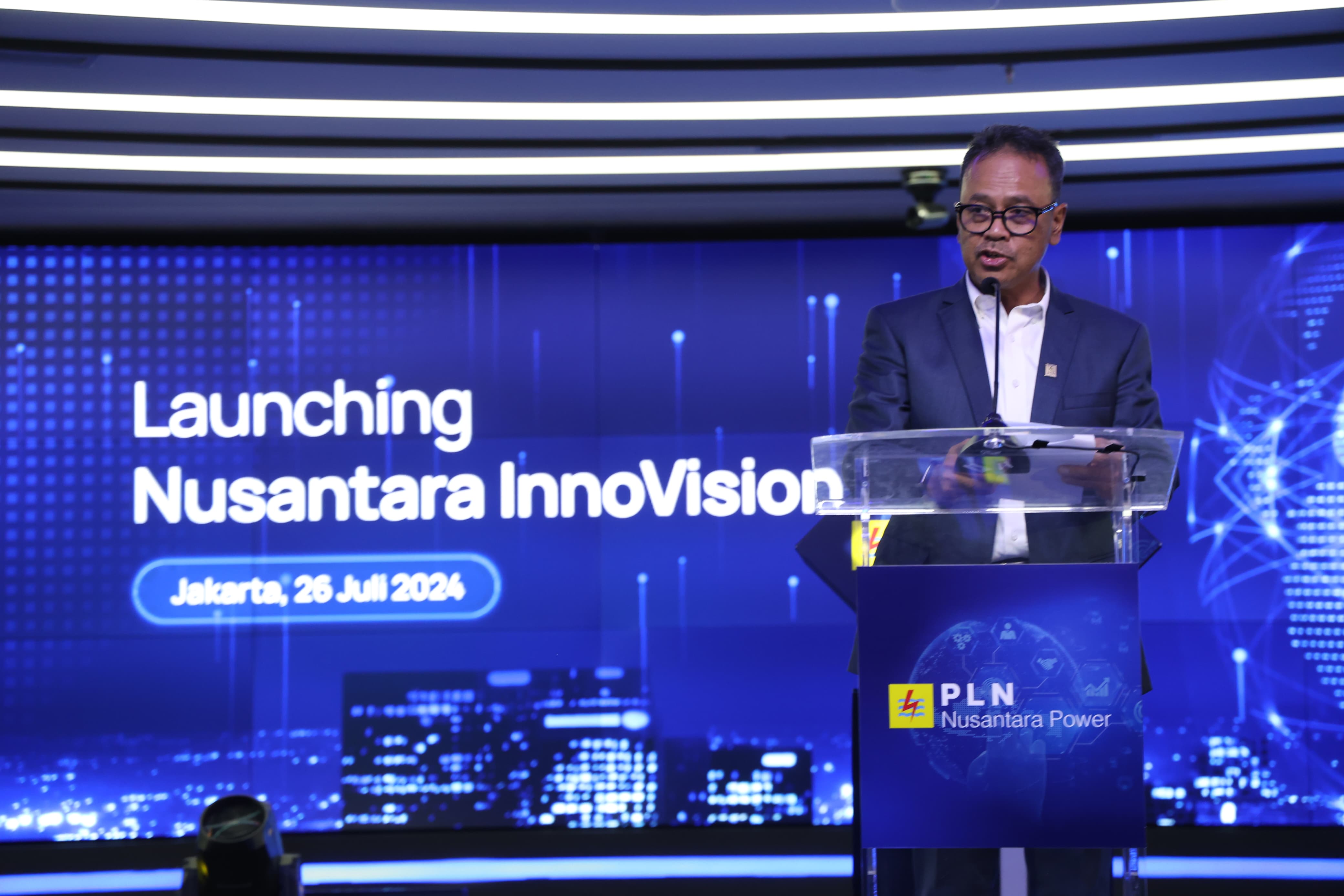 Direktur Utama PLN Nusantara Power Ruly Firmansyah saat menyampaikan sambutan dalam acara peresmian Nusantara InnoVision Center (NIC) di Kantor Strategis PLN NP Jakarta, pada Jumat (26/7).